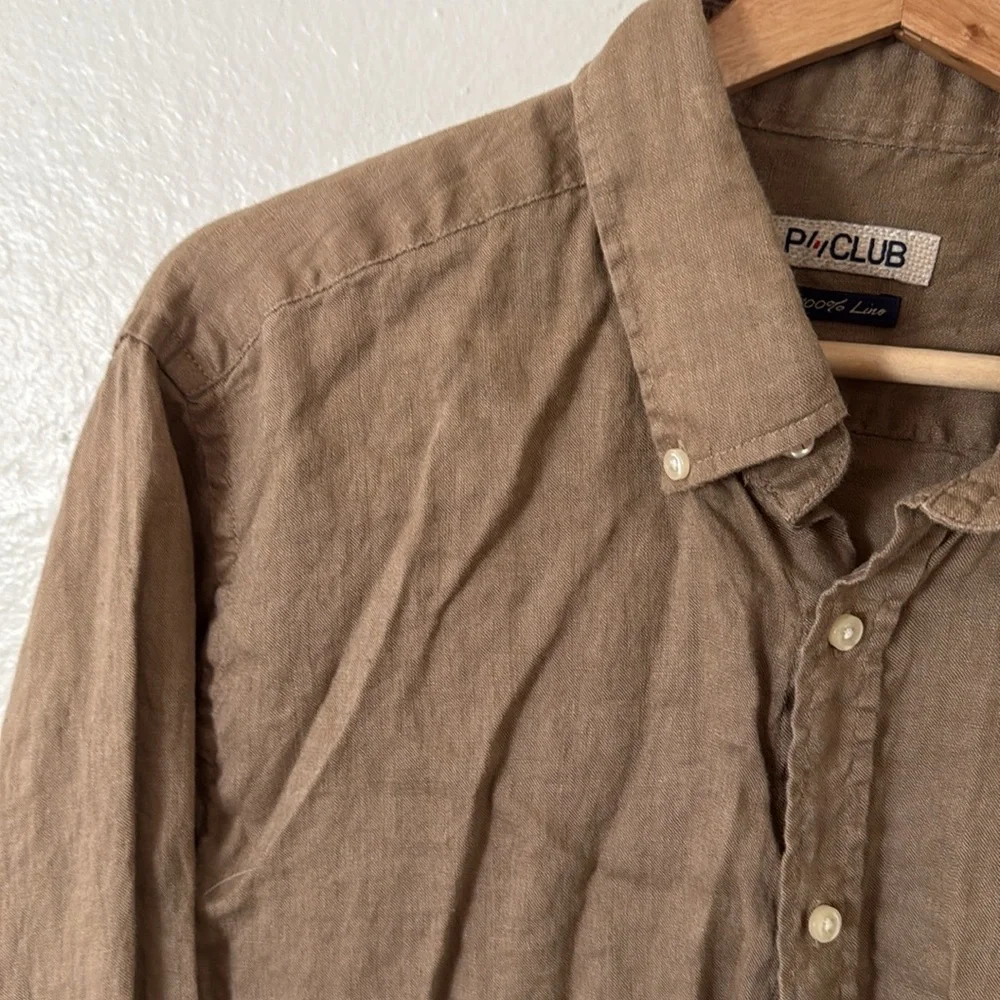 Casual Men's Brown Linen Button-Down Shirt